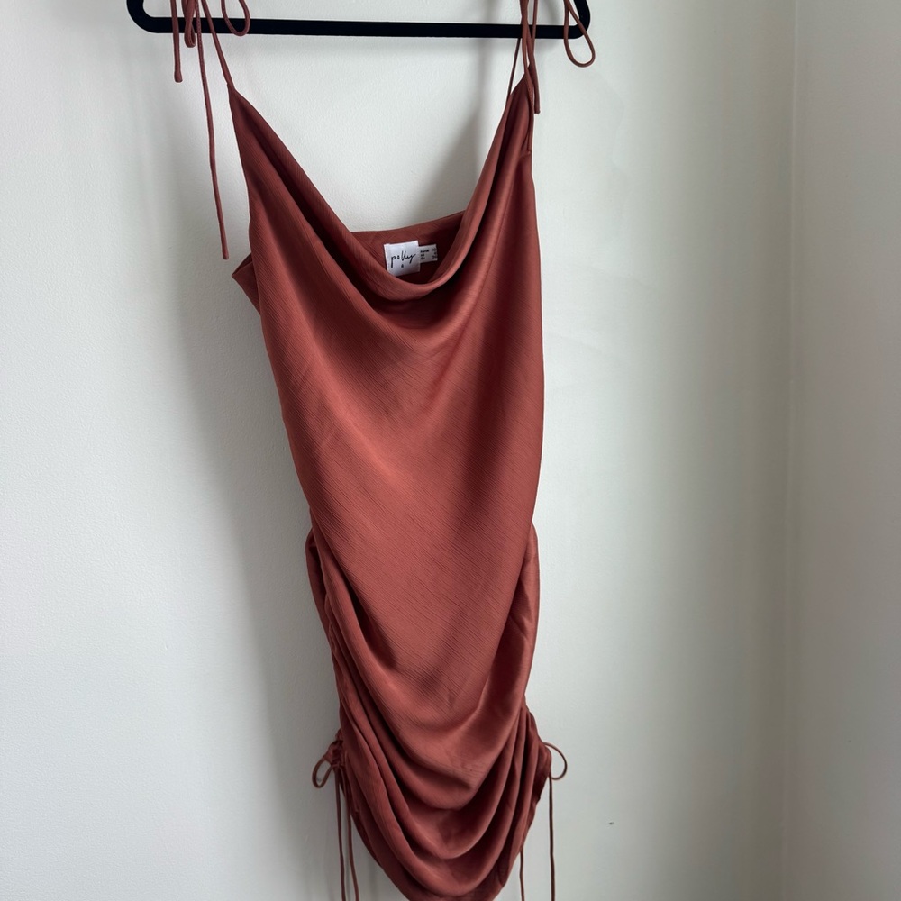 Princess Polly Orange/ Brown Rust Satin Cowl Neck Mini Dress